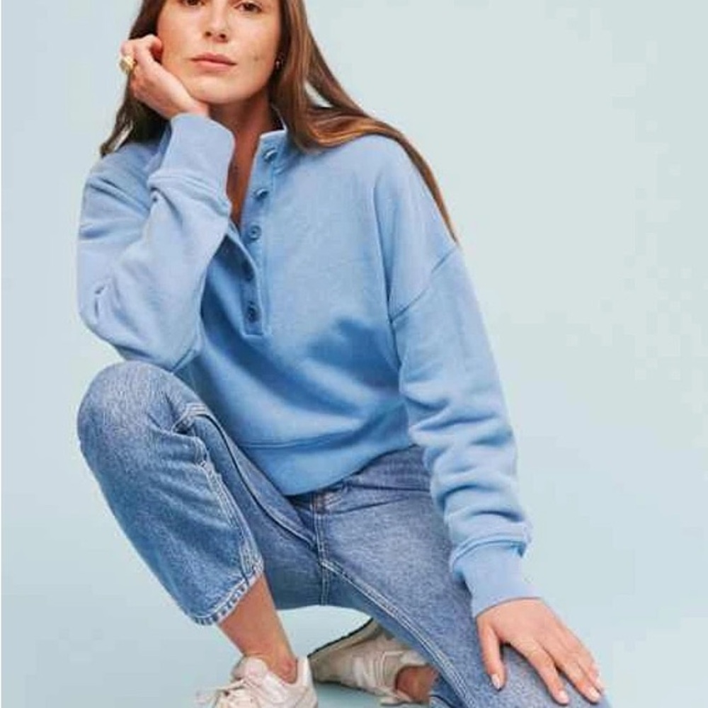Reformation‎ Blue Crew Neck Sweater Mirielle Henley Sweatshirt XL